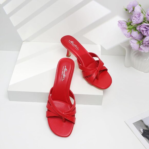 Women Strappy Kitten Heels Open Toe Slip On Mules Thong Sandal for Party Wedding - Picture 6 of 9